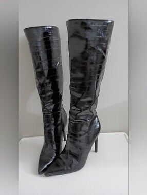 Steve Madden Black Patent Over-the-Knee Stiletto Boots